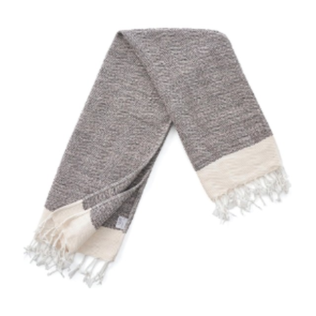 Grey and cream woven scarf with fringed ends
